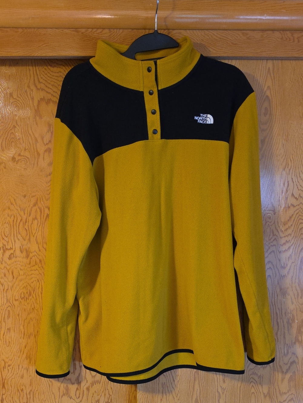 The North Face Yellow and Black Snap-Button Fleece Pullover- XL
